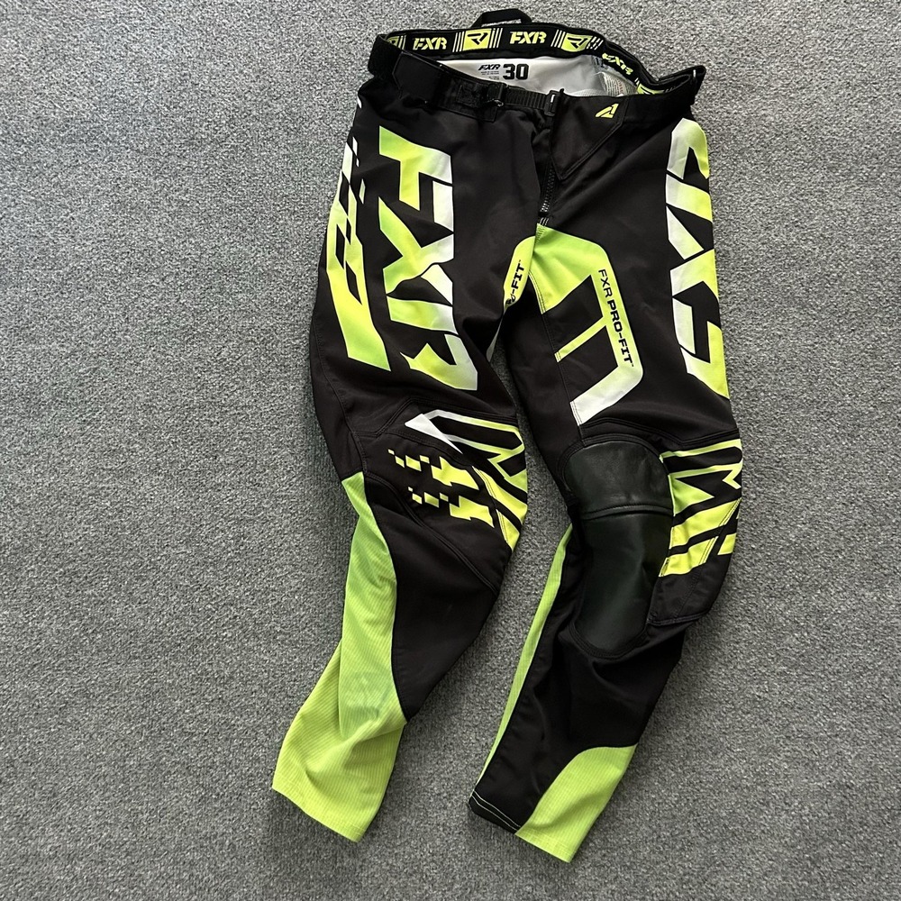 FXR Revo Comp MX Pants Mens 30 Black Yellow Motocross Racing Leather Knee MX